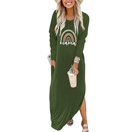 

Avamo Ladies Nightgown Long Sleeve Sleepwear Crew Neck Nightdress Women With Pockets Sleep Dress Travel Tunic Nightshirt Army Green L