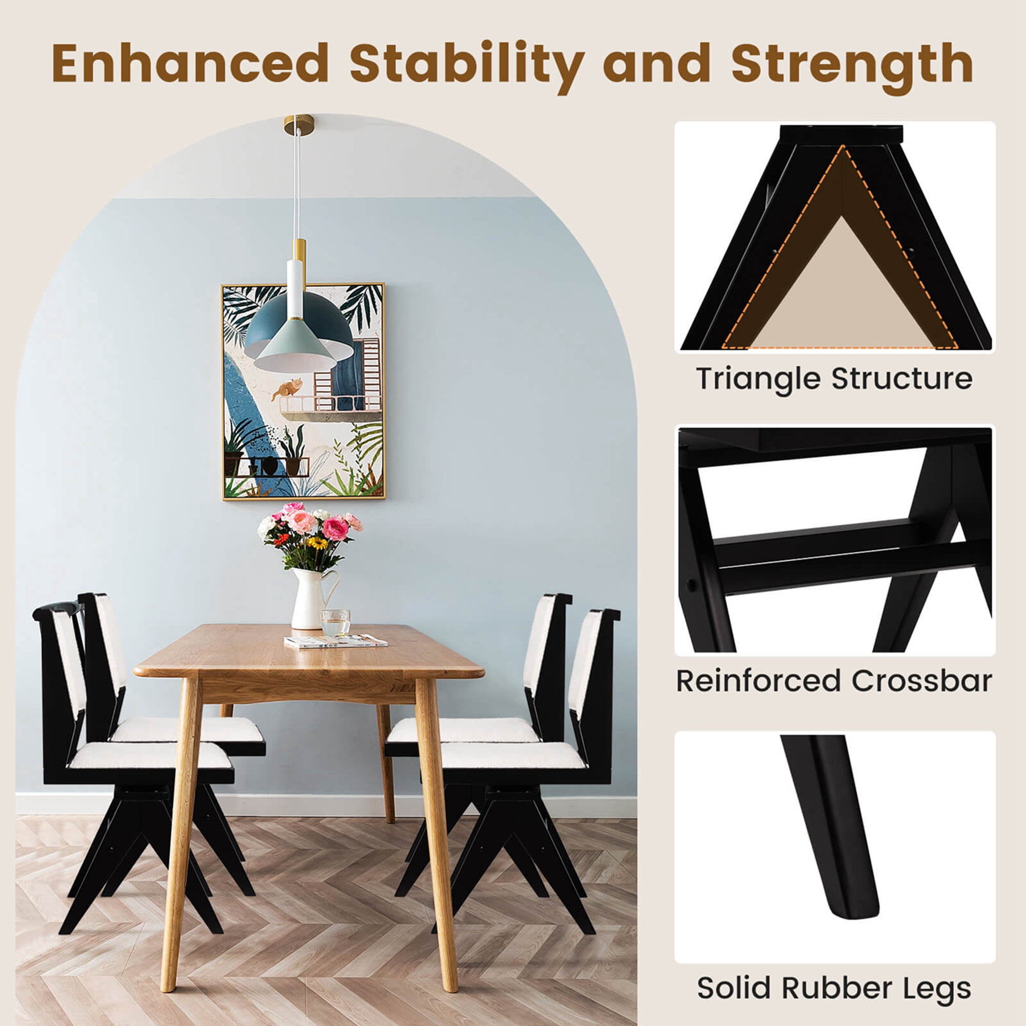 Costway Mid Century Modern Dining Chairs Set of 2 Faux Shearling Upholstered Dinner Chairs