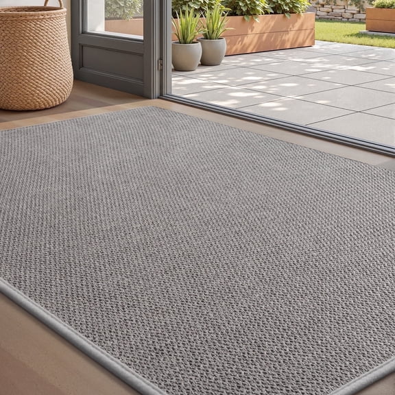 FEELHOME Door Mats for Inside 17"x30" Non Slip Rubber Welcome Mat for Inside Low-Profile Dirt Trapper Indoor Door Mats for Entryway Absorbent Washable Entry Rug Floor Mats Natural Texture Gray