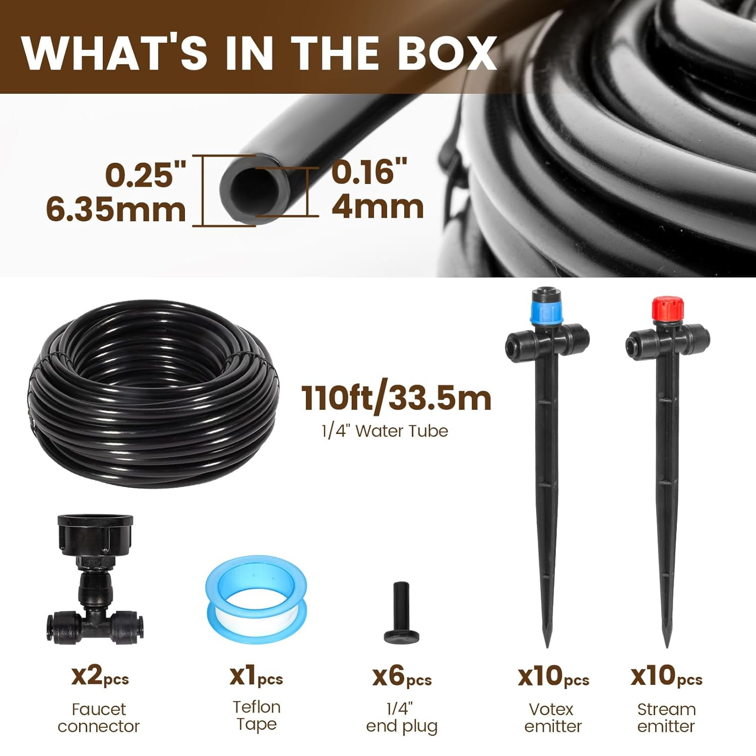 110FT Quick-Connect Drip Irrigation Kit, Garden Watering System DIY Automatic Equipment Set for Lawn Raised Bed Greenhouse Plant with 1/4'' Tubing, Emitters, Connectors