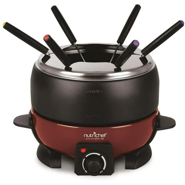 NutriChef Electric Countertop Chocolate Fondue Melting Pot with 6 Dipping Forks