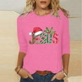 thumbnail image 2 of JURANMO Deal Of The Day Funny Christmas Shirts for Women 2024 Casual Letter Graphic Tees Loose Crewneck 3/4 Sleeve Tops Xmas Tunic Blouse Hot Pink XXL, 2 of 5