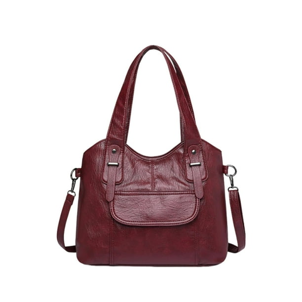 Bolso tote para mujer, elegante bolso de hombro de piel sintética suave para compras diarias Rojo