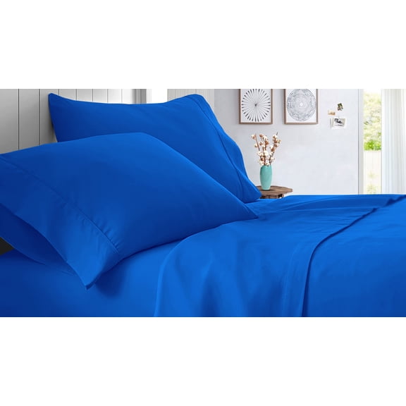Three Quarter Size 600 Thread Count Sheet Set Solid - 4 Piece - Hotel Quality Super Soft Bed Sheets- 27" Deep Pockets Easy Fit - Breathable & Cooling Sheets ( Royal Blue)