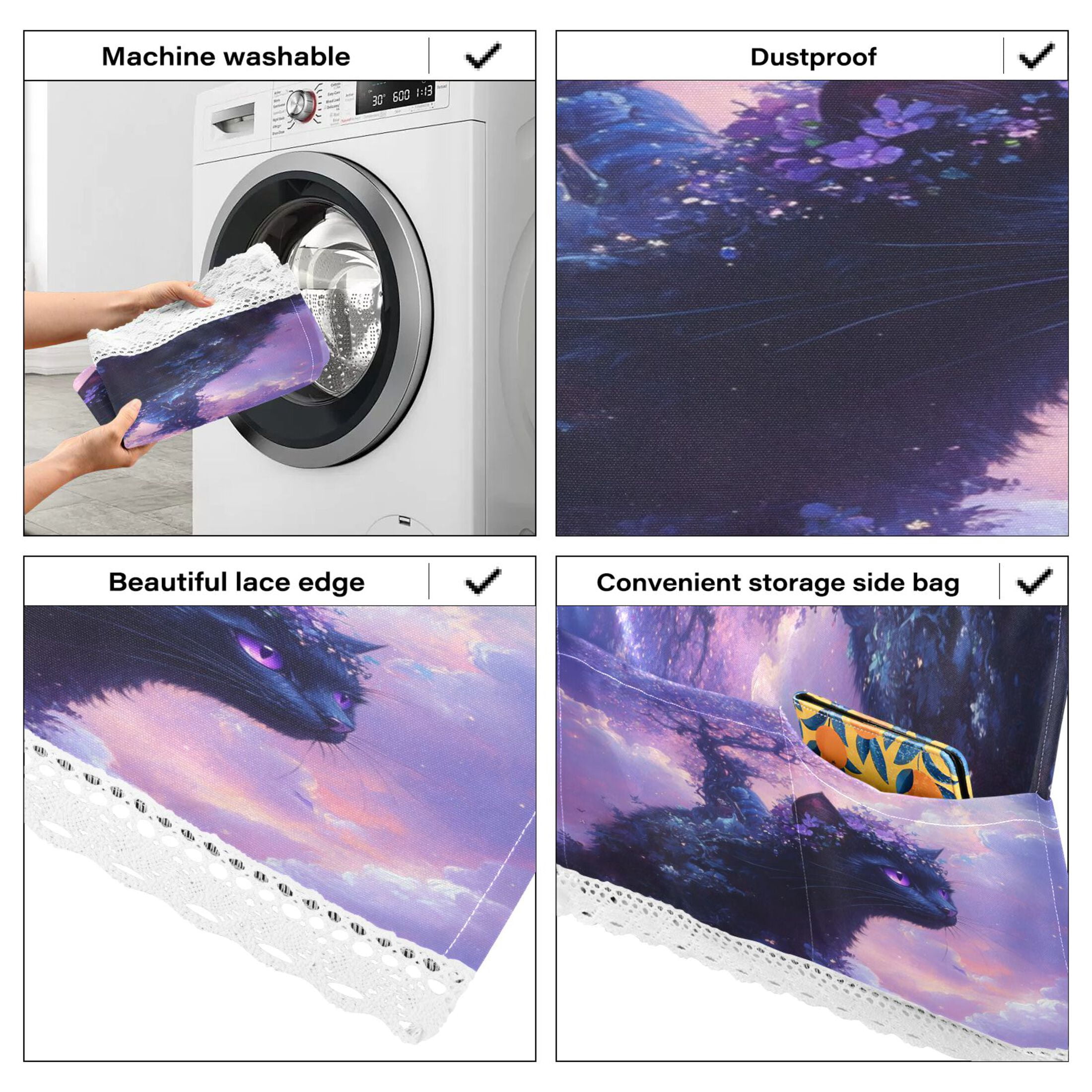 WOBOGO Black Cat Goblin Washing Machine Cloth Dryer Refrigerator Top Cover Protective Non-Slip Mat For Kitchen Laundry
