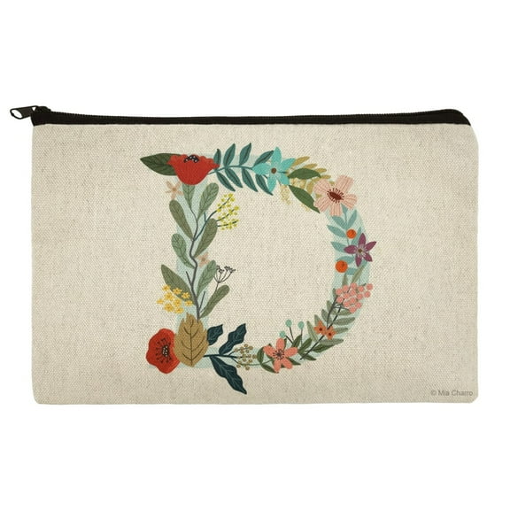 Letter D Floral Monogram Initial Makeup Cosmetic Bag Organizer Pouch