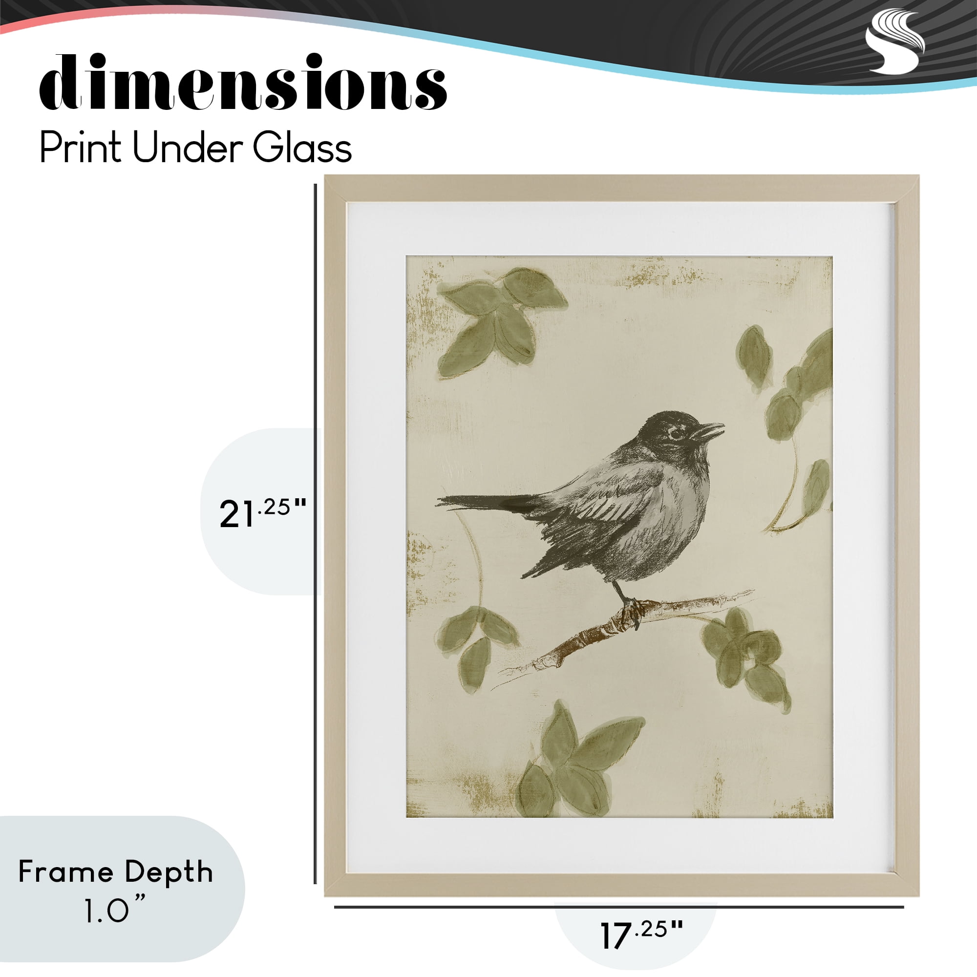 Stupell Industries Bird Scene over Neutral Birch Framed Print Under Glass, design by Lanie Loreth