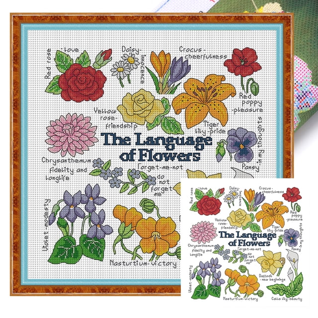 (HA167) Hilo Algodón Ecológico para Bordado No Manchú 14CT 2 Hebras Impresión 42*42cm Kit Serie Bodegones en Punto Cruz Con Flores (borde Gancho)