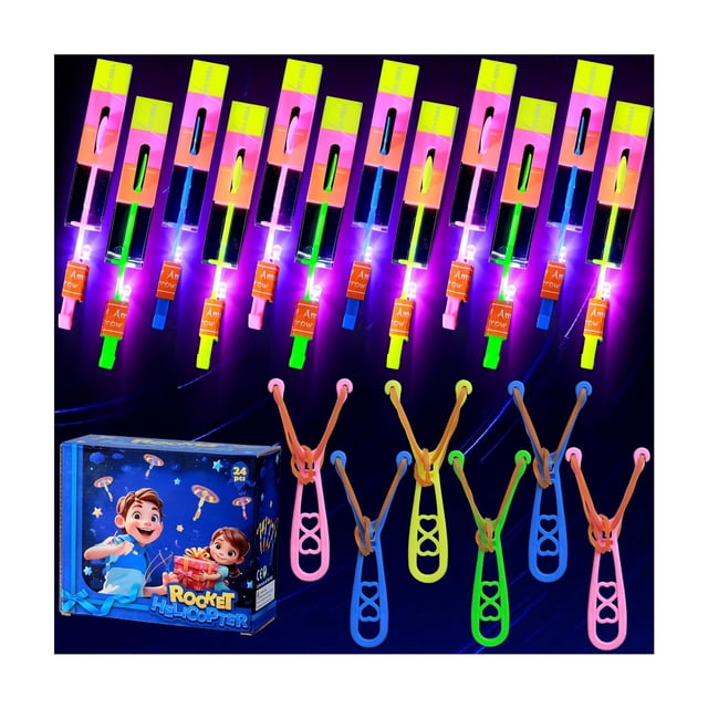 Juego de juguetes voladores SCIONE LED Flying Set 24 tirachinas y 24 helicópteros