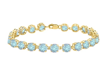 14K Yellow Gold Prong Set Round Aquamarine Bracelet 12.00 CT TGW March Birthstone Jewelry by Love Bright