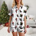 thumbnail image 6 of felwors Women Christmas Pajamas Set Silk Satin Short Sleeve Button Down Top and Shorts Plus Size Soft Sleepwear Lounge Xmas Pjs Light Gray, XXL, 6 of 6