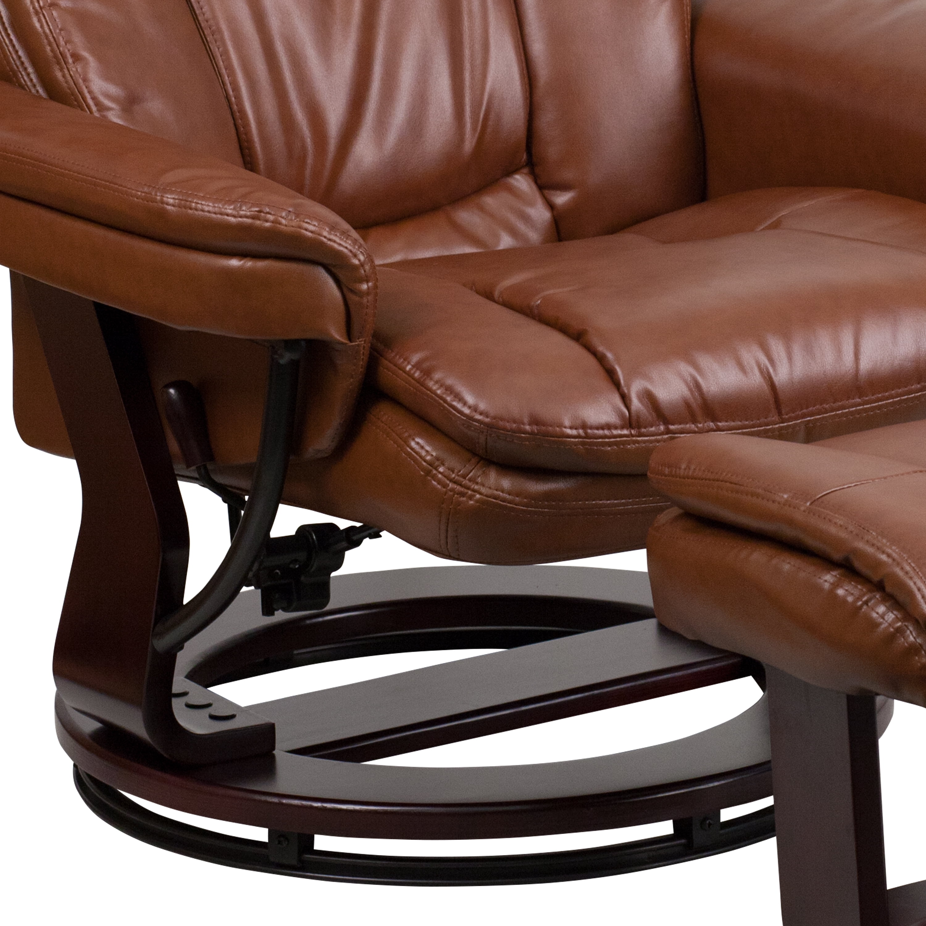 Emma + Oliver Multi-Position Recliner/Curved Ottoman - Swivel Wood Base in Vintage LeatherSoft