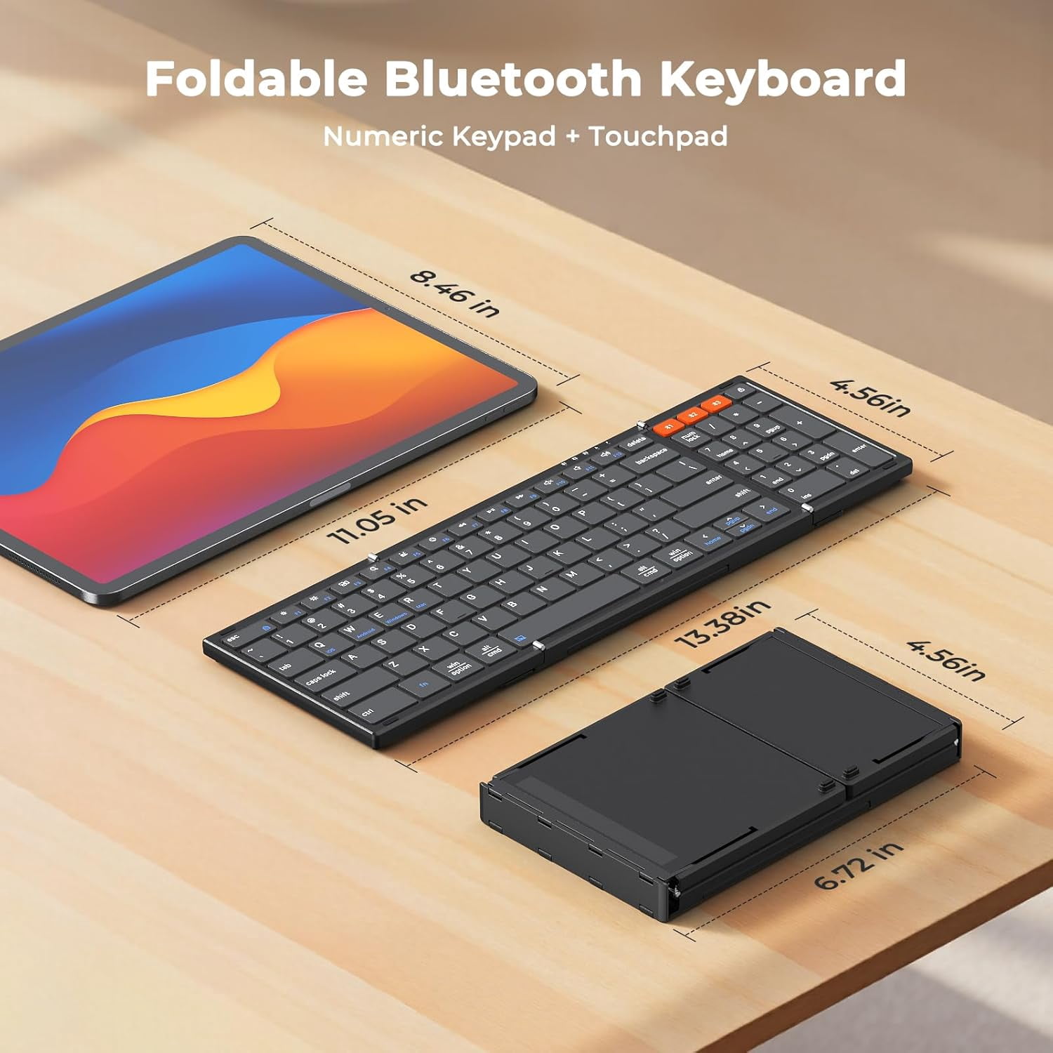 Meetion Foldable BT Keyboard with Touchpad & Num Pad, Portable, Rechargeable for Laptop/Tablet