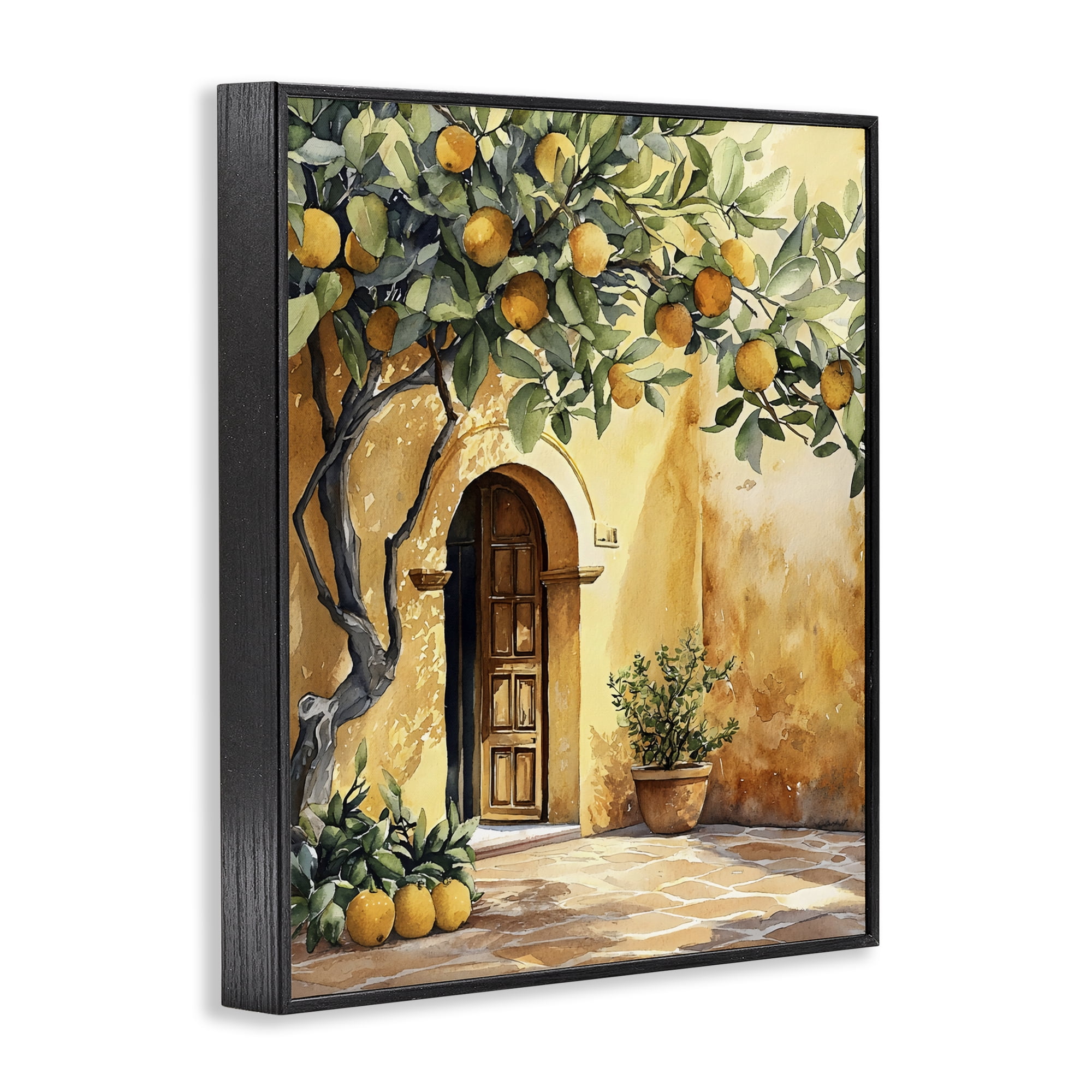 Stupell Industries Mediterranean Courtyard Lemon Tree Black Framed Giclee Art, design by LSR Design Studio