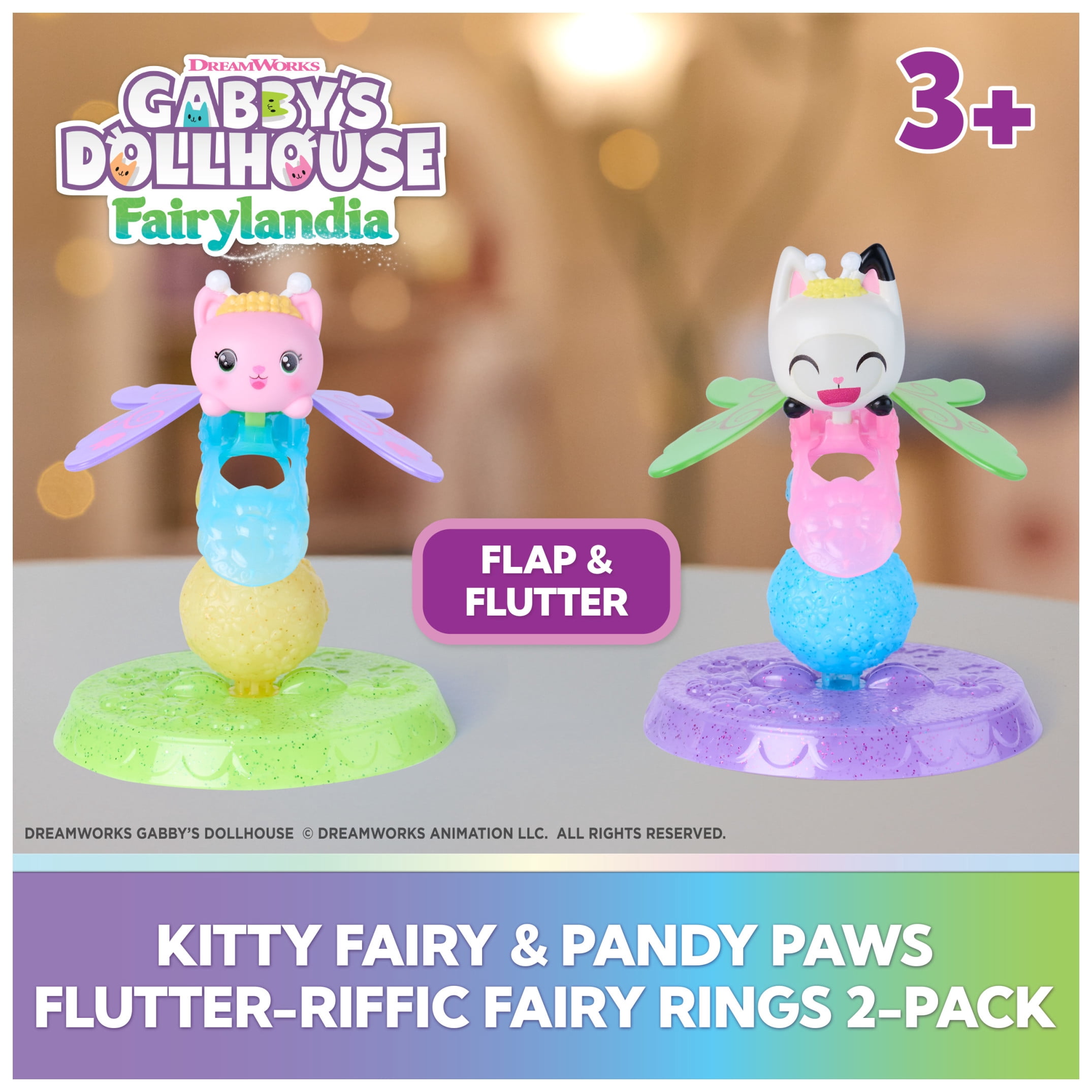 Gabby's Dollhouse Fairylandia, Kitty Fairy & Pandy Paws Flutter-riffic Fairy Rings 2-Pack, For Ages 3 and up
