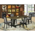 thumbnail image 2 of East West Furniture 5 Pc Dinner Table Set - Distressed Jacobean Top Dining Table with Trestle Base and 4 Dark Gotham Grey Linen Fabric Parson Chairs - Wire Brushed Black Finish, 2 of 2