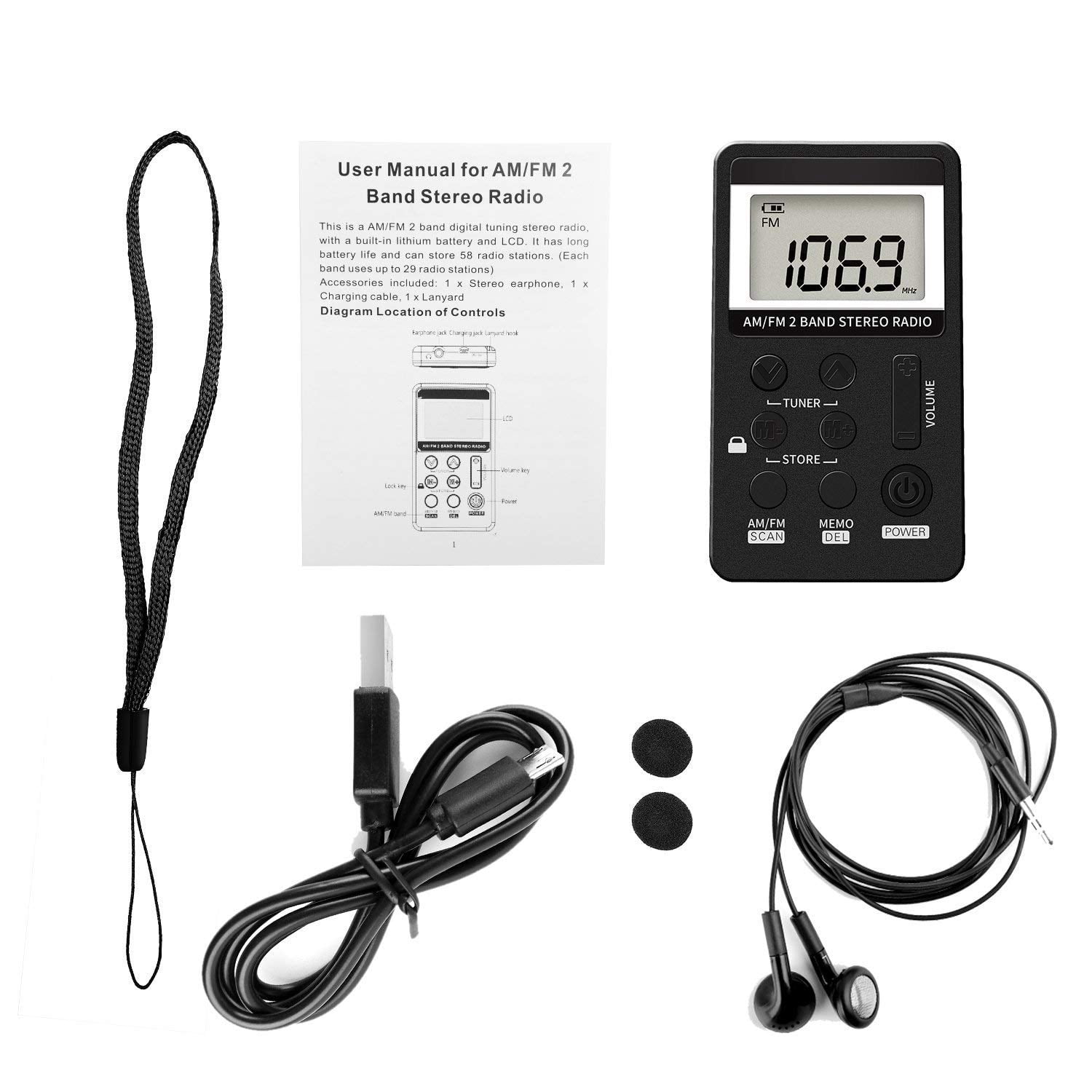 Portable Am/fm Radio Mini Digital Tuning Stereo Radio With Earphone And Rechargeable Battery For Walk Silver Grey Cherish Other