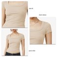 thumbnail image 4 of Camiseta de mujer transpirable con cuello cuadrado de color puro y manga corta ajustada para desplazamientos, 4 of 5