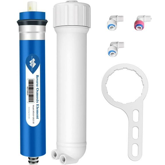Membrane Solutions 50 GPD Reverse Osmosis Membrane RO Membrane Housing Kit with 1/4" Quick-Connect, Wrench, Check Valve for Residential Household Hospital Water Filtration System