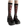 thumbnail image 1 of HBFAGFB Bas pour Femmes Mode Chaussettes Mi-Mollet Résille Fines avec Nœud Vin Taille Unique, 1 of 3