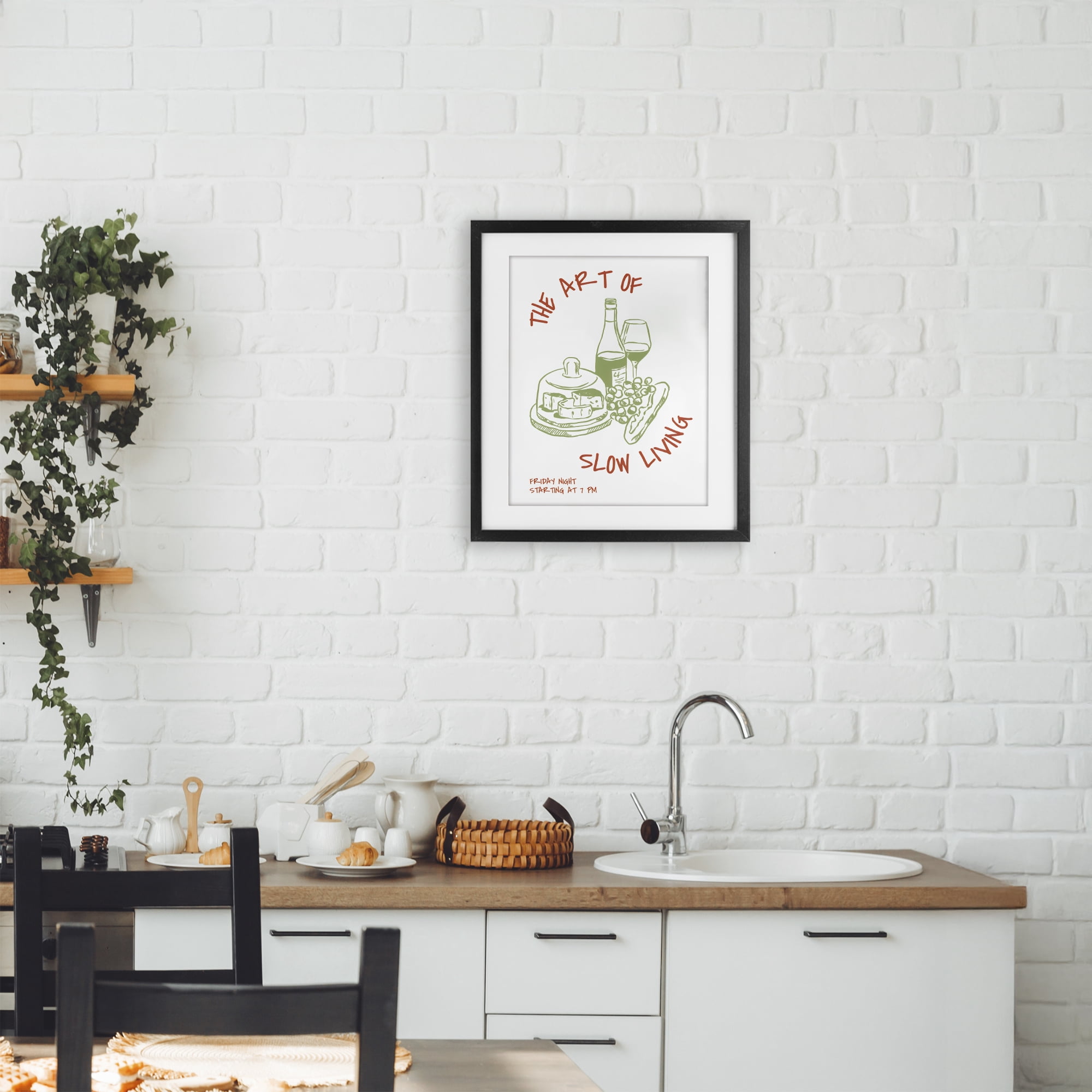 Stupell Industries Slow Living Wine & Cheese Black Framed Print Under Glass, design by The Prints Vibe