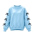 thumbnail image 4 of jobturf Girls Crewneck Sweatshirt Cute Black Bow Decor Long Sleeve Pullover Tops Holiday Party Fleece&nbsp;Lined Sweatshirts for Kids 150, 4 of 7