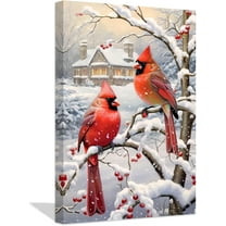 ZHONGYUTONG Christmas Canvas Wall Art Cardinal Couple on Branch with Barn Poster Prints Winter Scene Artwork Christmas Home Decor Ready to Hang (20.00" x 30.00")