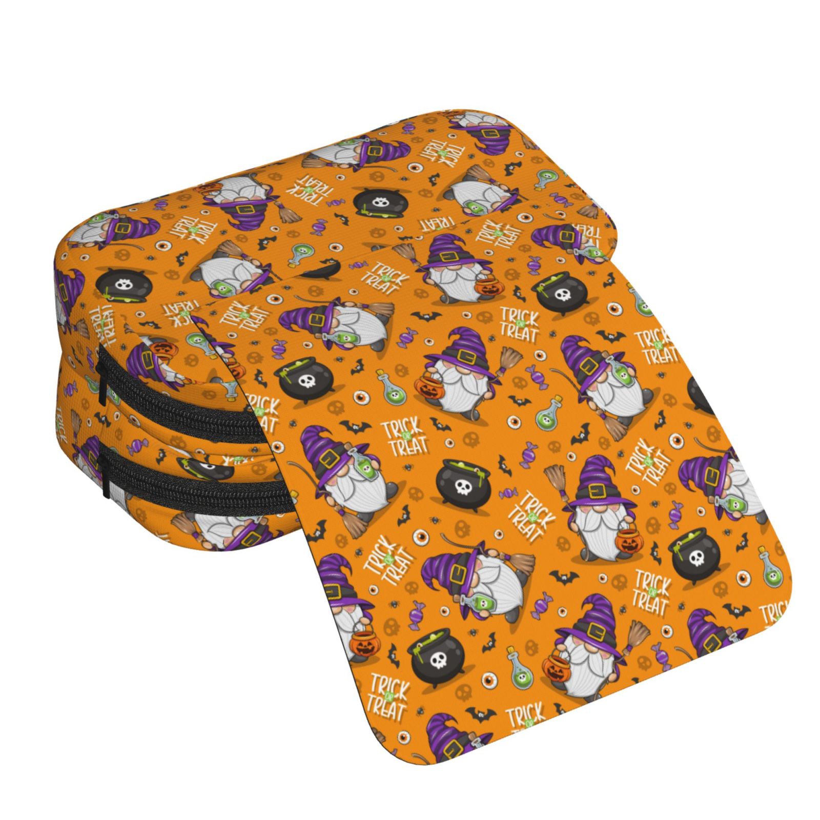 Rateoe Halloween Witches Gnome Pattern Double Clamshell Pen Case, Storage Organizer with Two Zipper Compartments– Holds Up to 50 Pencils & Pens