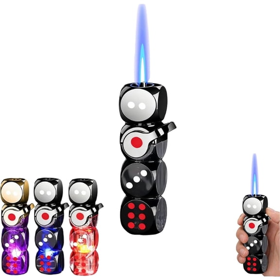 360-degree rotating dice lighter, windproof jet blue flame, LED colorful light lighter, refillable, adjustable flame, windproof design, for men.