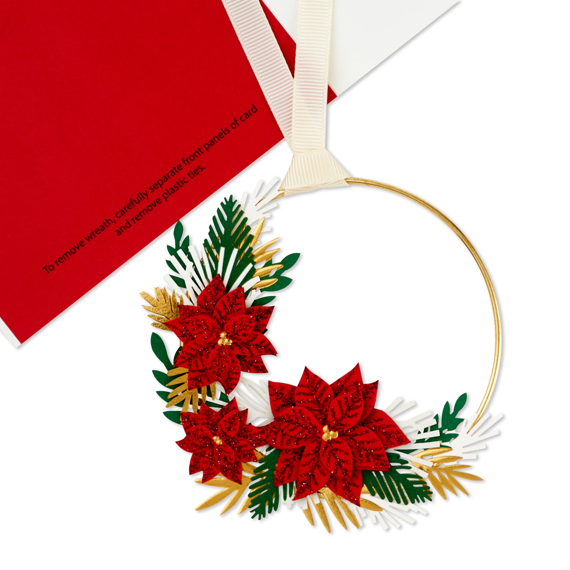 Hallmark Signature Christmas Card with Hoop Wreath (Merry Christmas Poinsettias)
