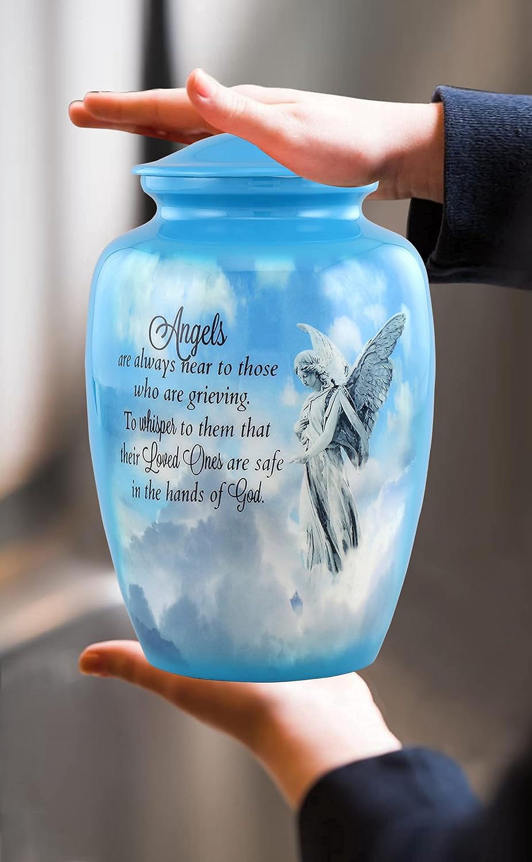 Immortal-Memories Angel Urn - Guardian Angel Cremation Urn for Ashes - Hand painted Adult Angel Urn - Angel Memorial Urn with Velvet Bag (Large)