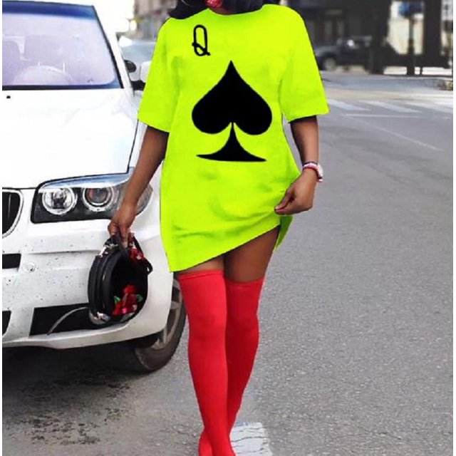 Nouveau T-Shirts à Manches Courtes pour Femmes, Col Rond, Imprimé Q, Mini Robe Décontractée, Couleur Unie, Tenue de Soirée, Club, Mode Urbaine, Vestidos
