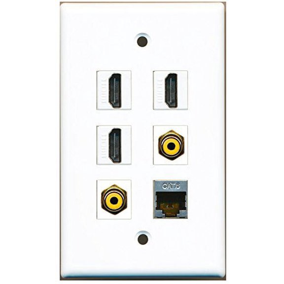 RiteAV - 3 HDMI 2 Port RCA Yellow 1 Port Shielded Cat6 Ethernet Wall Plate