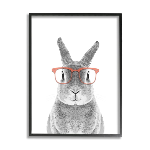 Stupell Industries Cute Bunny Rabbit Glasses Monochrome Illustration , 24 x 30, Design by Annalisa Latella