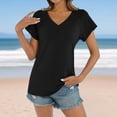 thumbnail image 5 of DeHolifer T-Shirts for Women V-Neck Solid Color Short Sleeve Pleated Summer Trendy Pullover T-Shirts Black XL, 5 of 8