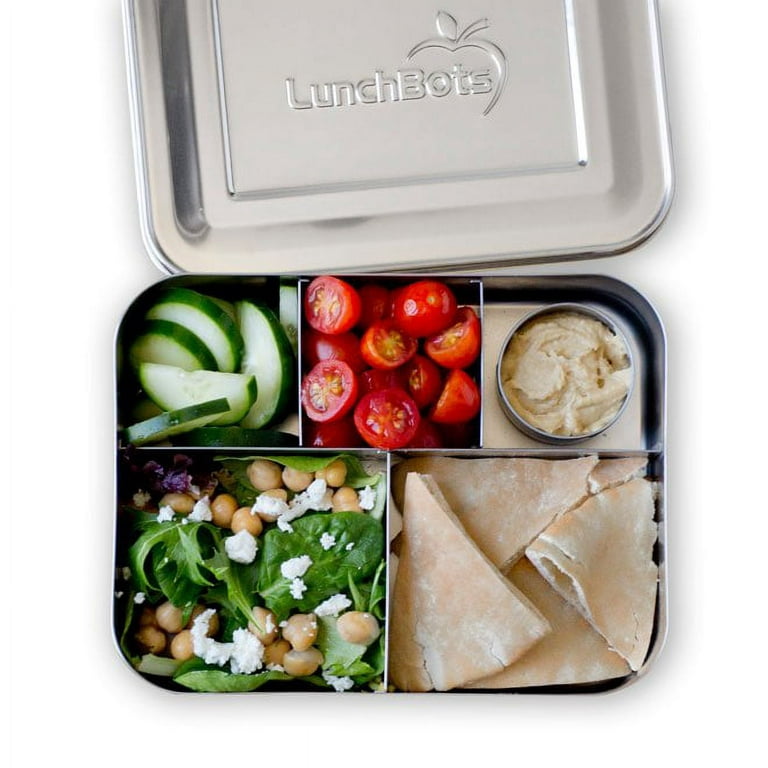 LunchBots Large Cinco Stainless Steel Lunch Container - Five Section Design  Holds a Variety of Foods - Metal Bento Box for Kids or Adults - Dishwasher