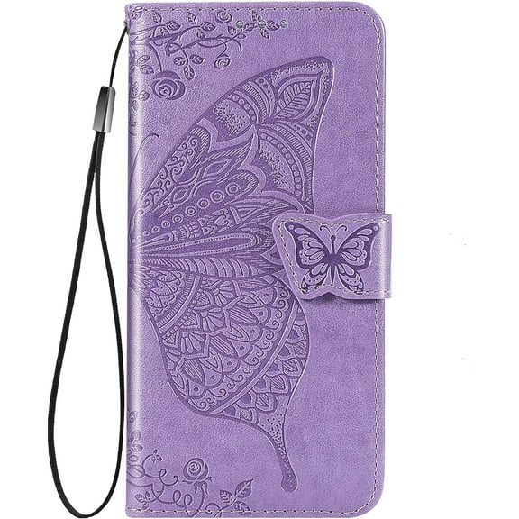 Galaxy A03S Wallet Case, [Butterfly & Flower Embossed] Leather Wallet Case Flip Protective Phone Cover with Card Slots and Kickstand for Samsung Galaxy A03S (Violet)