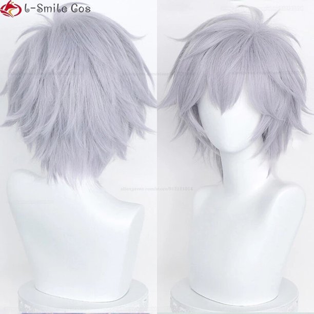 32cm Short Kaworu Nagisa Cosplay Wig EVA Kaworu Nagisa Silver Grey Heat Resistant Hair Halloween Costume Anime Wigs + Wig Cap heqiyong LED