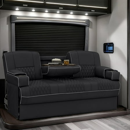 Qualitex Gravitas SL Console RV Sofa Bed - 74" Wide - Black & Charcoal Ultimate Leather