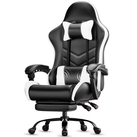 Czlolo Gaming Chair, Ergonomic Office Desk Chair, with Footrest and Lumbar Support Massager, High Backrest Reclining Adjustable Game Chair.(White)