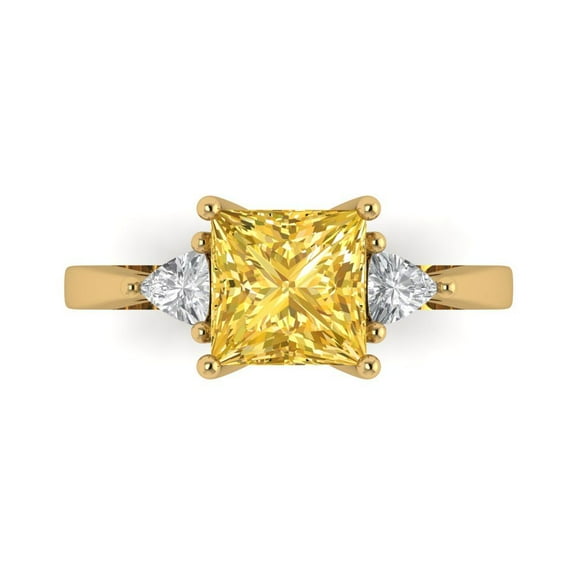 2.32 ctw 3 Stone Anniversary Ring for Women | Princess Cut Simulated Yellow Diamond | Hyperallergenic Solid 14K Yellow Gold
