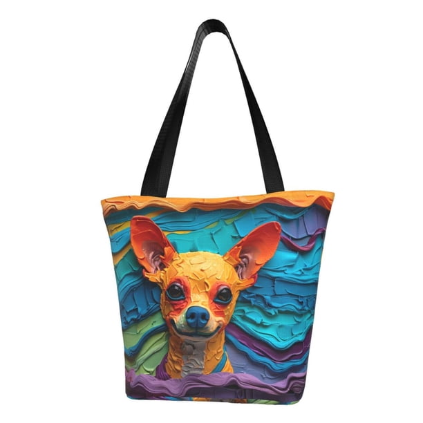 Balery Colorful Textured Chihuahua Bolsa de Hombro con Diseño, Bolsa Grande y Duradera, Bolsa Versátil para Compras