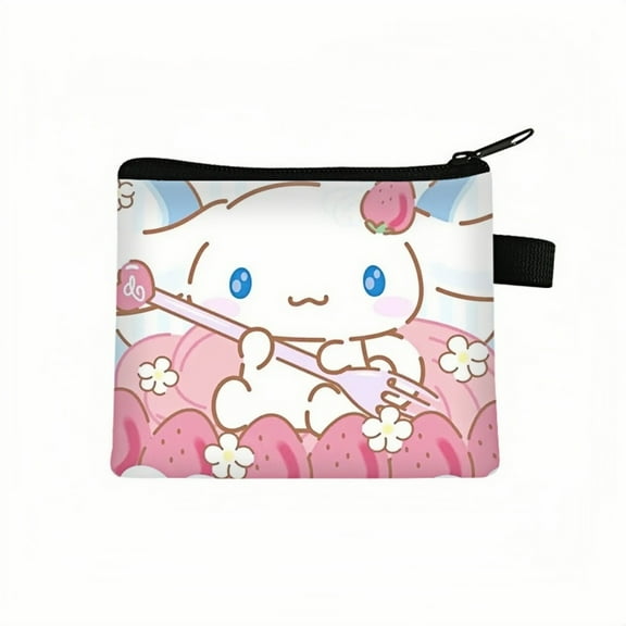 2-Pack Cinnamon Kawaii Anime Mini Wallet Set - Zippered Coin Purse & Polyester Card Holder