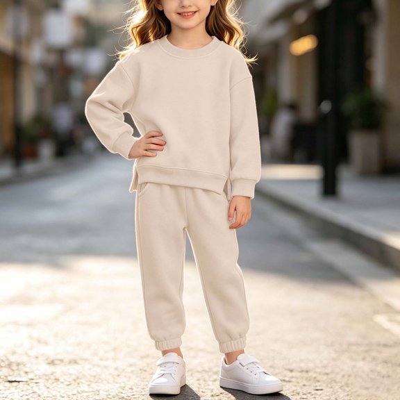LvhaoGJOB Little Kids Boys Sweatshirt and Jogger Pants Outfit Set, Beige - fleece fabric