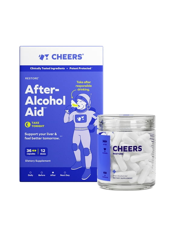 Cheers Restore: After-Drinking Aid + Liver Support, 1000+mg DHM & 450mg Cysteine, 12 Doses