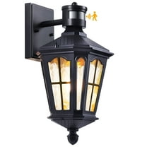 Outdoor Wall Light Fixture with Motion Sensor and Dusk-to-Dawn Sensor, Waterproof and Anti-Rust Aluminum Exterior Sconce with Tempered Water Ripple Glass, for House Garage and Porch.