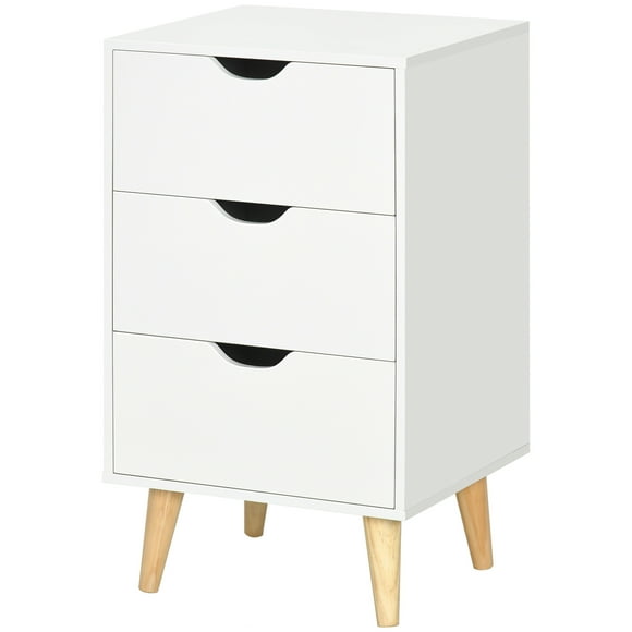 CoSoTower Bedside Table, Modern Nightstand with 3 Drawers, Side End Table with Wood Legs for Living Room, Bedroom, White