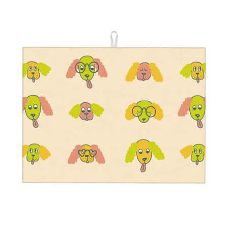 

WARHOOME Dish Drying Mat for Kitchen Counter Colorful Dogs Face Background Microfiber Pad Mats for Dishes Pads 18 x 24 inches