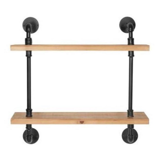 HomeRoots 399285 24 in. Two Shelves Solid Wood Wall Mounted Shelving Unit