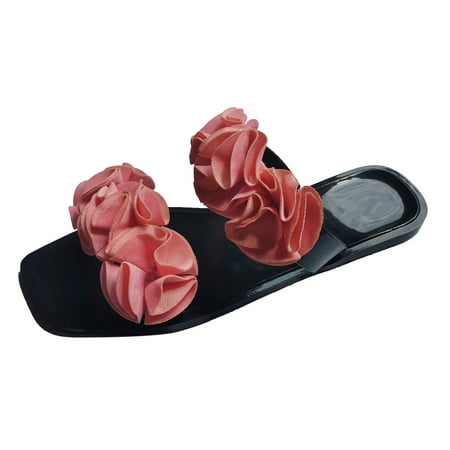 

High Arch Slippers for Women Womens Shoes Summer Slippers Metal Chain Square Toe Slippers Fashion Flat Plus Size Diamond Slippers
